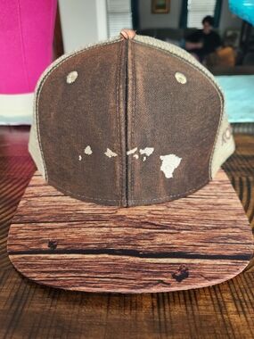 Kona Sol Brown and Tan Men's Trucker Hat with Woodgrain Brim
